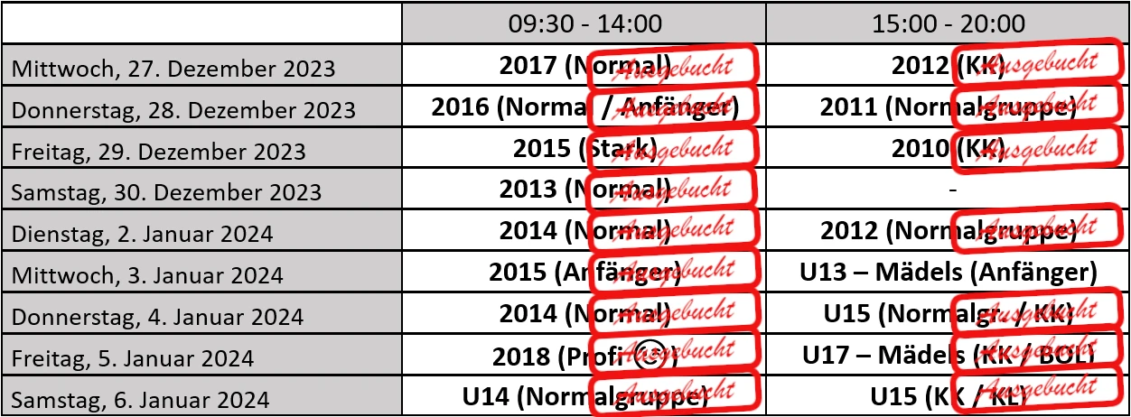 Spielplan TSV Dachau Winterkick